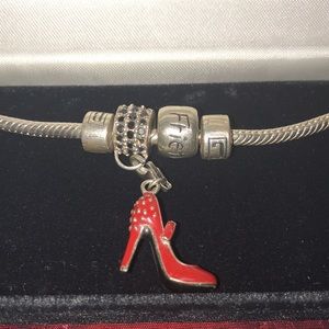 Biagi Charm Bracelet with sexy red shoe and friend pendants with stoppers